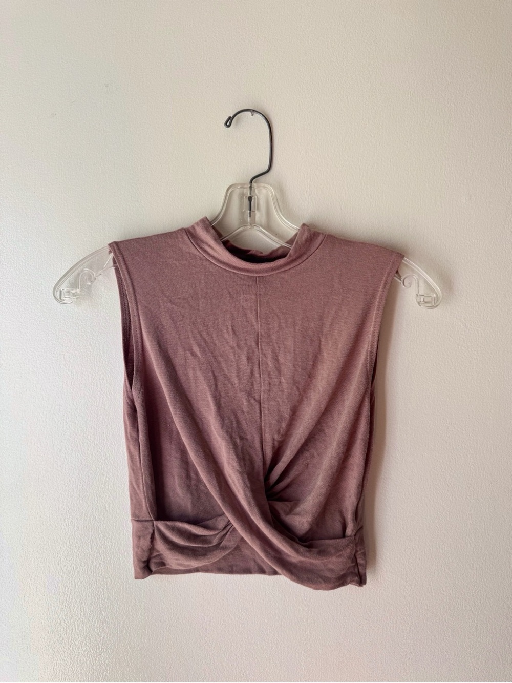 TopShop mauve dusty rose Twist Front Knit Top Mock Neck crop top - small